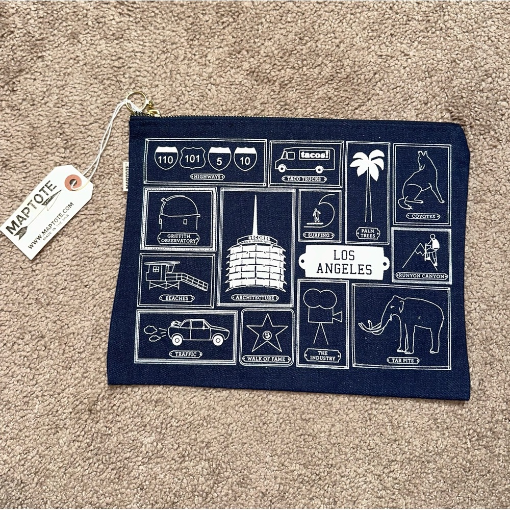 los angeles zip bag with famous landmarks, single top zip